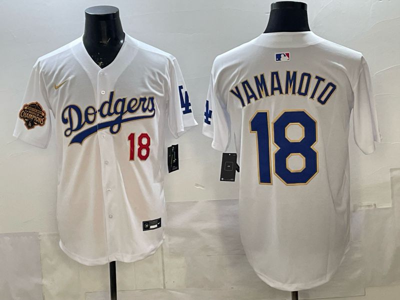 Men Los Angeles Dodgers #18 Yamamoto White blue Game 2026 Nike MLB Jersey 003->los angeles dodgers->MLB Jersey